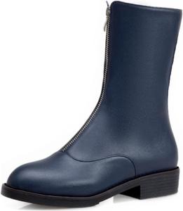 Женские ботильоны VOKLIN вестерн с круглым носком и молнией спереди, кожаные, на низком каблуке, стильные короткие ботинки Челси, Navy Blue-Velvet Lined