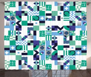 Шторы ABAKUHAUS в деревенском стиле середины века, дизайн шестидесятых годов, универсальные ленточные шторы для гостиной с петлями и крючками, 280 x 175 см, цвет морской волны, синий, черный Abakuhaus