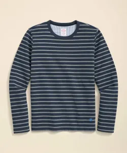 Футболка с длинными рукавами из замшевого хлопка с логотипом GF и морскими полосками.