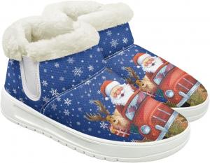 Женские зимние ботинки с меховой подкладкой, утепленные ботинки до щиколотки с памучной стелькой, повседневная зимняя обувь Fuojuvelie, Christmas Santa Claus