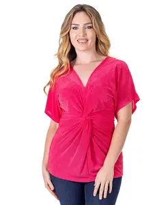 Миниатюрный топ-кимоно с V-образным вырезом и узлом спереди 24seven Comfort Apparel, розовый