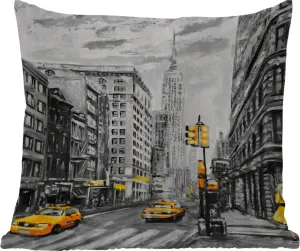 Подушка для улицы - Живопись - Город - Машина - Желтый - 40x40 см - Устойчива к погодным условиям - Подушка для отдыха - Подушка - Интерьер - Обивка с изображением MuchoWow
