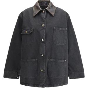 PRADA Кожаный воротник Хлопковая куртка, Black