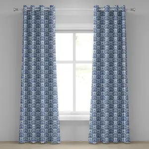 Штора на люверсах ABAKUHAUS цвета индиго, в старинном викторианском стиле с этническим цветочным винтажным принтом, декоративная, двухпанельная, 280 см x 225 см, цвет: сине-бирюзовый