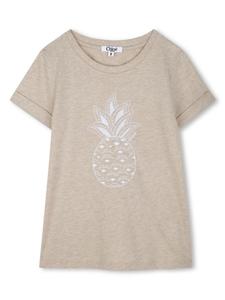Chloé Kids футболка с вышивкой, нейтральный цвет