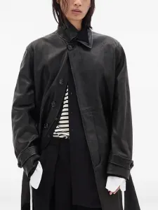 Кожаное однобортное пальто Ann Demeulemeester, черный