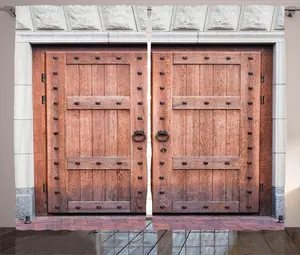 Штора ABAKUHAUS в деревенском стиле, антикварная французская деревянная дверь, универсальные ленточные шторы для гостиной с петлями и крючками, 280 x 245 см, коричневый с кремовым оттенком Abakuhaus