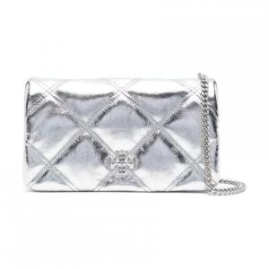 TORY BURCH Кожаная сумка через плечо кроссбоди мини кошелек женская серебристая
