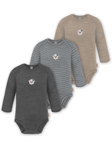 Normani Outdoor Sports Комплект из 3 детских боди из мериносовой шерсти с длинными рукавами, цвет Окленд, бежевый/серый/антрацитовый