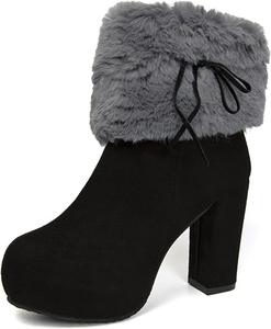 Женские зимние ботинки FAIRSOMA с высокой каблуком, подкладкой из искусственного меха, замшевые, с боковой молнией, теплые уличные короткие ботинки на низком каблуке с закругленным носком, противоскользящие, для торжеств и повседневной носки, Grey