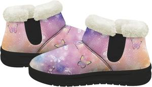 Женские рождественские зимние сапоги с мягким плюшевым верхом, ботильоны с противоскользящей подошвой для холодной погоды GETELINSENG, Butterfly Galaxy