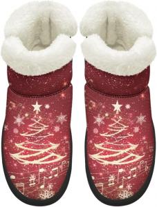 Сапоги KEIAHUAN EIAHUAN для женщин с меховым воротником, зимние теплые противоскользящие ботинки, удобные для улицы, Red Christmas Trees