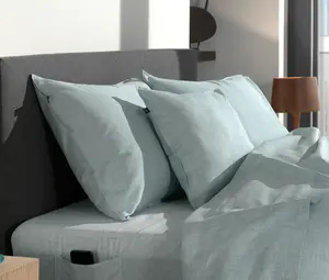 Комплект постельного белья Lino 1, 260x220 см, с 2 наволочками 60x70 см, 100% хлопок, мятно-зеленый Zo!Home