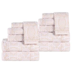 Набор хлопковых жаккардовых плюшевых полотенец SUPERIOR из 12 предметов с геометрическим рисунком, золотой