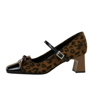 QITUMAUL Женские туфли Мэри Джейн с леопардовым принтом, цвет Leopard Print[Heel Height 5cm]