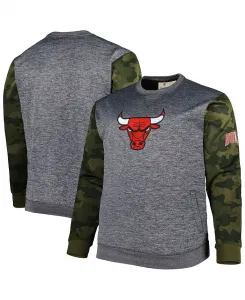 Мужская толстовка с вышивкой Chicago Bulls в камуфляжном принте, цвет heather charcoal, размеры big and tall Fanatics