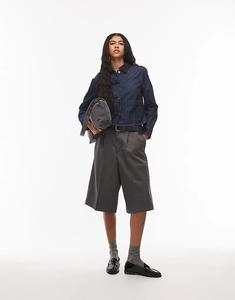 Укороченная джинсовая куртка ARKET цвета индиго с контрастным воротником