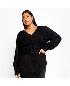 Пушистый кардиган большого размера на пуговицах CITY CHIC, Black