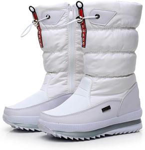 Зимние женские ботинки, снегоступы водонепроницаемые, теплые с меховой подкладкой, высокие ботинки с противоскользящей подошвой, утепленные обувь для холодной погоды для прогулок на улице и повседневной носки Qacksv, White