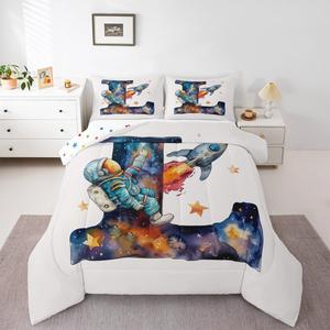 Erosebridal Детское одеяло с алфавитом и космонавтами, космический дизайн с планетами, Blue White L