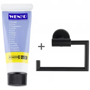 Держатель для туалетной бумаги WENKO «модель Bosio», с клеем Power-Loc, нержавеющая сталь, крепится без сверления, черный