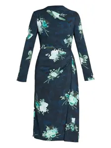 Платье миди с драпировкой ERDEM, синий