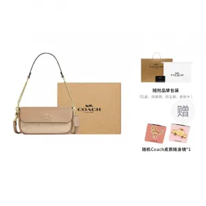 COACH Хейли малая женская сумка через плечо из лакированного холста с кожаными деталями натурального и коричневого цветов