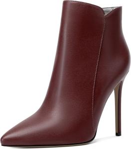 Женские ботильоны Soireelady на шпильке, с закрытым носком, высокие каблуки, ботильоны с молнией, элегантные ботинки на каблуке для осени и зимы, Matte Burgundy