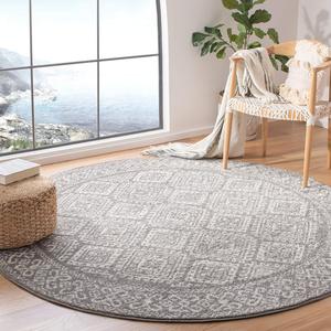 Ковер SAFAVIEH, 275 x 275 см, Tulum Collection Dark Grey/Ivory TUL264F Moroccan Boho Distressed Non-Shedding для столовой, прихожей, гостиной, спальни