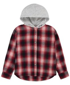 Детская толстовка Levi's с капюшоном, красная в клетку, из хлопковой смеси, с длинными рукавами, свободного кроя, GBO215