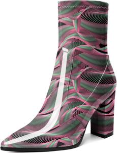 Женские ботильоны AUMOTED с блок-каблуком, массивный высокий каблук, короткие ботинки, заостренный носок, боковая молния, модные удобные ботинки для выхода, каблук 3,4 дюйма, Wave