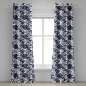 Штора на люверсах ABAKUHAUS Георгины, цветная, с цифровым цветным узором, ботанический, изогнутый, с диким лучом, тупой, декоративная, двухпанельная, 280 см x 175 см, цвет: сине-белый Abakuhaus