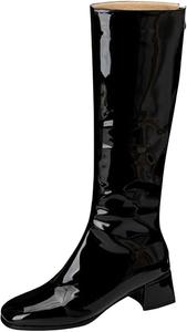 Женские высокие ботинки до колена с молнией, длинные ботильоны с элегантным низким каблуком, осенне-зимняя модная обувь Generic, Black