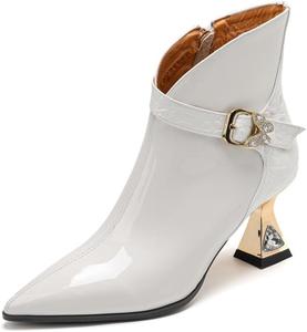 Женские ботильоны TinaCus из натуральной кожи с острым носком, ручной работы, с пряжкой на ремешке, молнией, средним каблуком и V-образной формой щиколотки, White