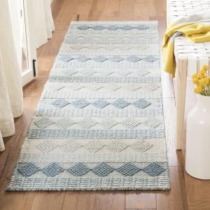 Ковер-дорожка SAFAVIEH, 69 x 244 см, Natura Collection, Blue & Ivory, ручной работы из шерсти и вискозы, идеально для помещений с высокой проходимостью в гостиной, спальне (NAT252M)