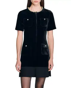 Короткое бархатное платье Sandro, черный