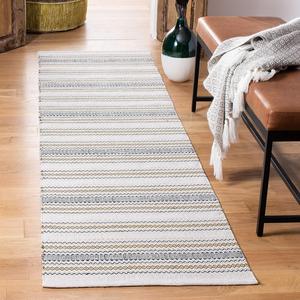 Ковер-дорожка SAFAVIEH, 69 x 244 см, Montauk Collection, Blue & Beige, ручной работы, полосатый хлопок, идеально подходит для помещений с высокой проходимостью в гостиной, спальне (MTK536M)