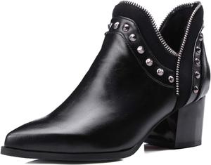 Женские ботильоны LYYSKY с массивным каблуком, на высокой подошве, удобные, лаконичные, с V-образным вырезом, металлической молнией, заостренным носком и заклепками, короткие, Black