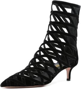 Женские ботильоны Maiyang с закрытым носком, сексуальные в стиле cage, с низким каблуком kitten, на щиколотку, молния сзади, модные праздничные ботильоны, размеры 4-16 US, Black