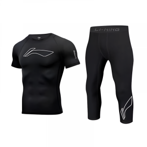 Фитнес-комплект Li-Ning для мужчин с круглым вырезом Moderate, set (черный short-sleeved+черный tight fit shorts)