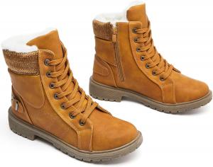 Женские зимние ботинки XRH с шнуровкой, утепленные мехом, водонепроницаемые, на низком каблуке, противоскользящие кожаные ботинки для походов, Camel