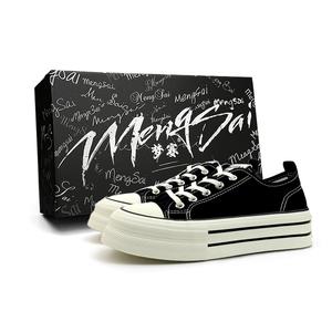 Mengsai Нескользящие износостойкие низкие парусиновые туфли женские черные с белой строчкой