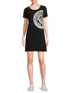 Платье-футболка из эластичного хлопка с логотипом Roberto Cavalli, черный