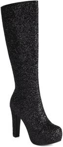 Женские блестящие сапоги со стразами, платформа, заостренный носок, высокие до колена, на молнии, для свадьбы и вечеринок JMdfcqer, Black
