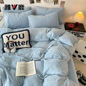 Yalu Пододеяльник 180х220 см из молочного велюра, двусторонний флис, цвет Baby Blue