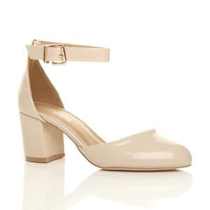 Лакированные двухчастные туфли на среднем каблуке с ремешком на щиколотке AJVANI, нюд