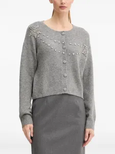 Кардиган на пуговицах с украшением камнями Fracomina, серый