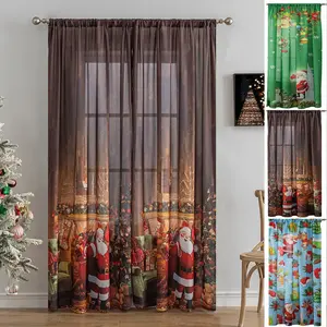 Полупрозрачная штора с карманом на штанге, с рождественским мотивом для гостиной, спальни, ресторана, магазина, кафе, коричневая, 132x241 см easy home