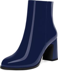 Женские ботильоны FEMSTEP на молнии из лакированной кожи, повседневные, деловые, с круглым носком, на устойчивом каблуке 3,3 дюйма, Navy Blue