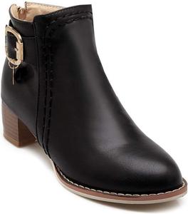 Женские модные ботильоны VOKLIN с закругленным носком, пряжкой и молнией, грубым толстым средним каблуком, короткие нарядные ботинки, Black-Fur Lined